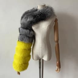 BEIZIRU Women's Real Fur Coat Silver Fox Red Fox Two Sleeve 60CM Length Naked Fashion