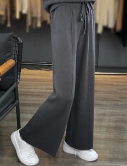 Women's Solid Color Wool Knitted Wide Leg Pants Autumn Winter Basic Soft Warm Cashmere Knit Trousers Casual Simple Style Korean