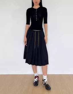 Women Drawstring Pleated Batavia Midi Skirt