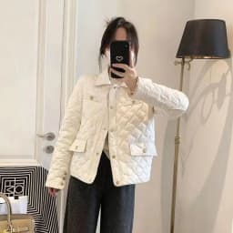 Down Cotton Jacket Women's 2025 Autumn Winter New Light And Thin European High-End sense Niche Rhombus Down Cotton Jacket Parka