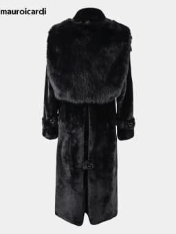 Nerazzurri Winter Long Black Thick Warm Fluffy Faux Fur Coat Women with Detachable Fake Fur Vest Double Breasted Overcoat 2024