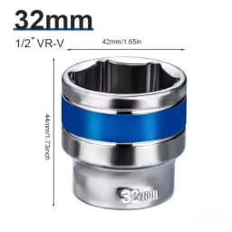 1/2Inch Blue Drive Short Hex Sockets for Nut Removal 8-32mm Socket Spanner, CR-V Steel Socket Set For 1/2 Socket Set