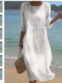 Spring Summer New Short-sleeved Casual Printed Dresses For Women's Retro Loose O Neck Female Small Fresh Holiday Robe Dress 2026