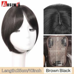 Long Straight Topper Hair Piece With Bangs Invisible Seamless Clip Overhead Toupee Invisible Replacement block Cover White Hair