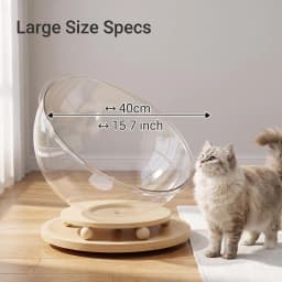 Transparent Acrylic Cat Spaceship Nest 2 In 1 Cat Bed & Rotating Turntable Toy With Wood Play Ball Four Season Pet Cat House
