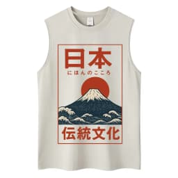 Japanese Ukiyo-e Beach Style Washed Tank Tops Naoshima Art Island Vintage Vests Men Women Cotton Casual Loose Sleeveless T Shirt