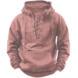 Spring And Autumn New Men's Hooded Solid Color Sweater Blue Sports Multi-Pocket Leather Sweater Tooling