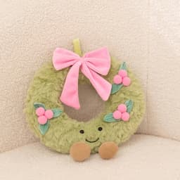 Sweet Green Wreath Plush Toy Stuffed Smiling Humanoid Pink Bow Tie Plushie Kawaii Home Decor Christmas Gift