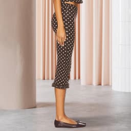 Women Retro Solid/Polka Dot Printed Capris Cute Low Rise Stretchy Cropped Pants Skinny Ruffles Cropped Capri Going Out Leggings