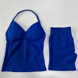 No Logo 2 Pieces Sports Set Women Backless Tank Tops High Waist Scrunch Seamless Shorts Gym Set Sportswear Workout Set Yoga