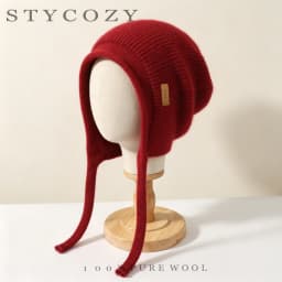 100%Pure Wool Women's Winter Knitted Hats Cute Lace-up Students Pullover Hat Autumn Winter Warm Windproof Earflap Beanies Female