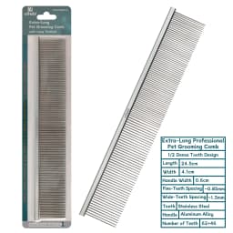 OITABI 24.5cm Extra-Long Professional Pet Grooming Comb with Long Tooth, Semi-Dense & Semi-Wide Row Comb for Cat Dog Round Tooth