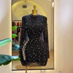 HLJ Sexy Rhinestone Patchwork Bodycon Mini Dresses Women Mesh Solid Color Long Sleeves Dress Female Streetwear Vestidos 2025 New
