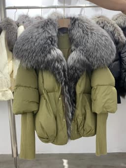 OFTBUY New Duck Down Jacket Winter Coat Women Super Large Real Silver Fox Fur Collar Jacket Knit Sleeve Fashion Luxury Outerwear