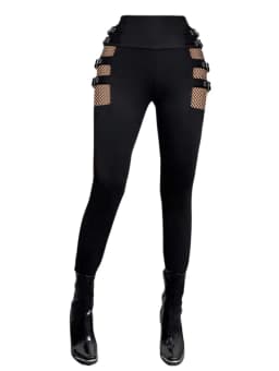 Dressfo 2025 New Women's Pants Solid Color Hollow Out Gothic Pants Square Buckle Strap High Waisted Skinny Long Pencil Pants
