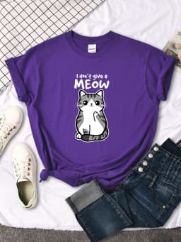 I don't Give A Meow Funny Cat Cartoon Animal Print T-shirts Ladys Oversize Comfortable Kawaii Top Womens Soft Skin-friendly Tees