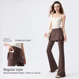 Women's High Waist Tummy Control Flared Yoga Pants with Skirt Overlay 2-in-1 Fall Outwear Sports Leggings for Gym Running