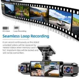 BCUOZ 4-Lens 360° Dashcam, 1080P Front + 720P Built-in Rear Left and Right car cameras, Super night vision, Loop recording, G-Sensor, WDR, 12-24V car plug power supply,Optional 64GB memory card.