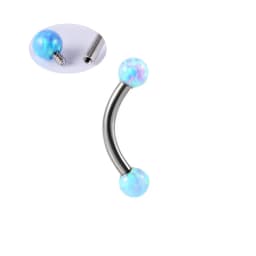 2X 16g 1.2mm Opal Eyebrow Ring Steel 6mm - 14mm Bar Curved Barbell Monroe Lip Stud Internally Threaded Body Piercing
