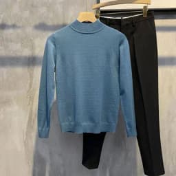 Half-turtleneck Sweater for Men, Long-sleeved Korean Style Trendy Knitted Sweater with Bottoming Shirt, Hong Kong Style Casual