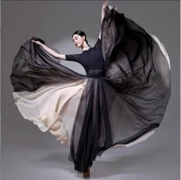 Black White Double Layered Chiffon Skirt 360 Degree Rotation Dance Costume New Style Human World Dancewear Maxi Skirt