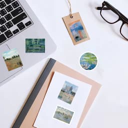 46pcs Monet Garden Oil Painting Pattern Stickers for Notebooks, Water Bottles, Suitcases and Mobile Phones, Envelopes, Pen Cases