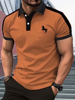 New men's summer training striped print comfortable breathable polo short sleeved T-shirt outdoor urban casual top