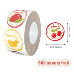 500Pcs/ 1 Rolls 2.5cm/1inch Fruit Sticker Decoration Gift Box Sticker Label Stationery Sticker