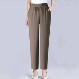 Ice Silk Hemp Mom Straight Leg Pants Summer New Loose Slim High Waist Elastic Waist Casual Versatile Thinming Thinning Pants