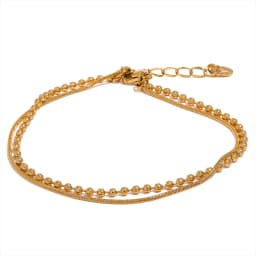 Yhpup Stainless Steel Flat & Bead Chains Double Layer Fashion Bracelet Bangle Men Women Charm Summer Beach Trendy Chic Jewelry