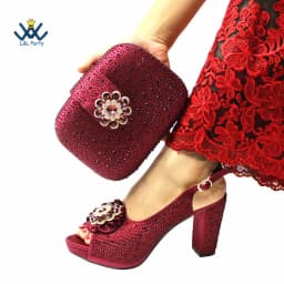 New Design Peep Toe African Spring Autumn Lady Shoes and Bag Set in Gold Color Women Sandal in Wedding
