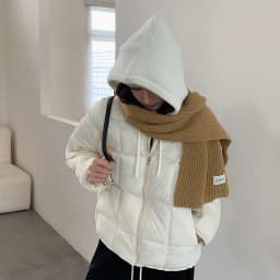 Korean Knit Hood Patchwork Short Puffer Jacket Women Loose Lightweight Warm Padded Parkas Women Solid Color Zipper Winter Jacket