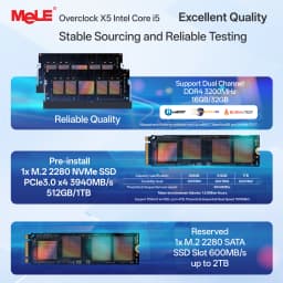MeLE Overclock X5 MiniPC Core-i5 1235U 16GB RAM 512GB SSD, Dual Ethernet Port, 2×M.2 Slot, HDMI×2/USB-C*2/4K Desktop Computer