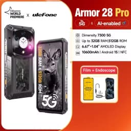 Ulefone Armor 28 Pro 5G AI Rugged Phone 16GB+512GB 10600mAh Battery120W 6.67”AMOLED Android 15 MTK Dimensity 7300 Smartphone