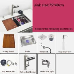 Undermount Kitchen Sink 304 Stainless Steel Above Mount Sinks with Waterfall Faucet Multifunction Single Washing Basin