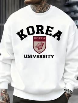 Korea University Pattern Men Sweatshirt Autumn Hip Hop Pullovers Loose Fashion Unisex Sweatshirts Soft Fleece Sportswears