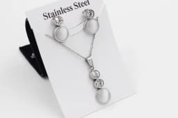 Simple серьги Cubic Zirconia Pendant Necklace Earrings Set Korean Style Stainless Steel Jewelry Set for Women Wedding Wholesale