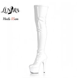15cm/6Inch Black Patent Platform High Heel Thigh High Boots Lace-Up Zipper Non-slip Nightclub Pole Dance Ladies Rave Stage Goth