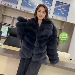 QUEENTINA Winter New Women's Real Fox Fur Coat With Collar Overcoat Leather Female Natural Plus Size