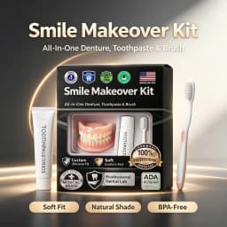 2026 New Instant Smile Moldable Silicone Denture Kit, Natural Ivory Upper & Lower False Teeth With Toothbrush & Toothpaste