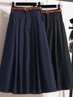Plus size Women 2025 Autumn New Lyocell Denim Skirt Chubby Girl High Waist Slimming Belly Covering A Word Pleated Umbrella Skirt