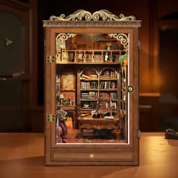 DIY Book Nook Shelf Insert Time Book House Bookend Wooden Miniature Model Kit with Lights Bookshelf for Friends Birthday Gifts