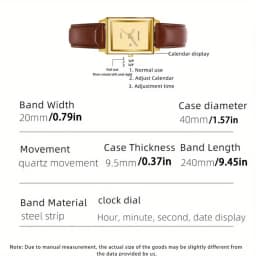 2pcs/set Square Couple's Watch, PU Leather Strap, Quartz Movement | Gifts for Men or Women | Valentine's Day Gifts