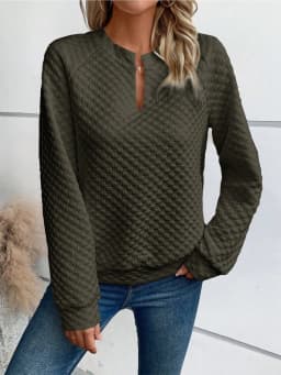 Casual Patchwork Slim Fit Hoodie with Regular Sleeve Elegant Commuter Mid Length Pullover Autumn Long Sleeve V Neck Women Hoodie