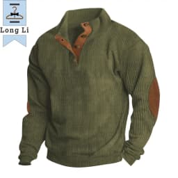 Men's Corduroy Solid Color Splicing Long Sleeve Shirt Pullover Retro Casual Large Size Men's Jacket Men's