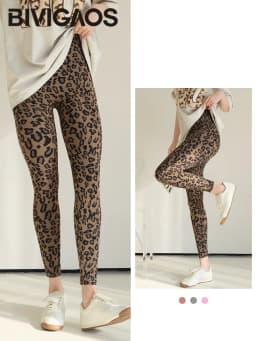 BIVIGAOS Spring Summer New Pink Leopard Print Sharkskin Leggings Women High Waist Seamless Tight Sexy Sport Fitness Legging