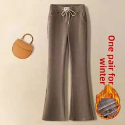 Thickened Fleece Women's Bell Bottom Pants Autumn Winter Warm Casual Trousers Vintage Polyester Fiber High Waist Loose Fit
