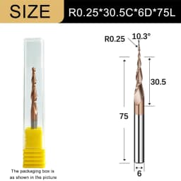 Carbide Spiral Tapered Ball Nose End Mill 6mm Shank 2 Flutes Router Bit Woodworking CNC 2D 3D Carving Bits Wood Milling Cutter