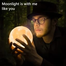 LED Night Light 3D Printed Moon Lamp 12CM Battery-Powered with Stand Starry Sky Light Three-Color Bedroom Decoration Gift
