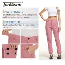 TACVASEN Womens Winter Skiing Hiking Softshell Pants Snowboard Cargo Pants Waterproof Windproof Multi-Pockets Fleece Lined Trous